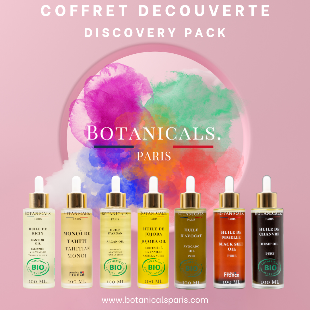 De gauche à droite, des bouteilles d'huiles végétales bio destinés à la beauté : ricin, argan, jojoba, Monoi de Tahiti, avocat, nigelle, chanvre